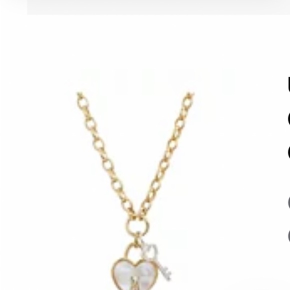 NWT Cubic Zirconia key & Genuine Mother Of pearl Inlay Stone Necklace Gold Tone. - Picture 3 of 7